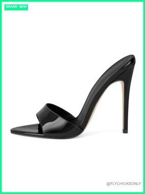 Faux Leather Slide Sandals Pointed Toe Stiletto Heels for Women
